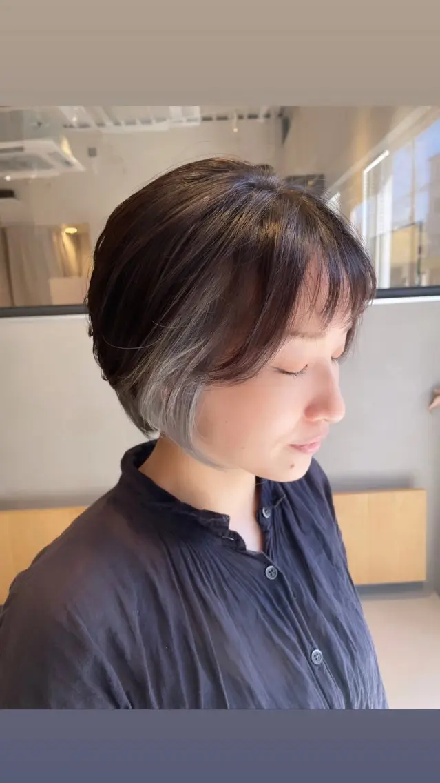 ショート カラー ショートボブ ブリーチ オレンジ シルバー ボブ カット ヘアカラー トリートメント Le rond吹田店のヘアスタイル