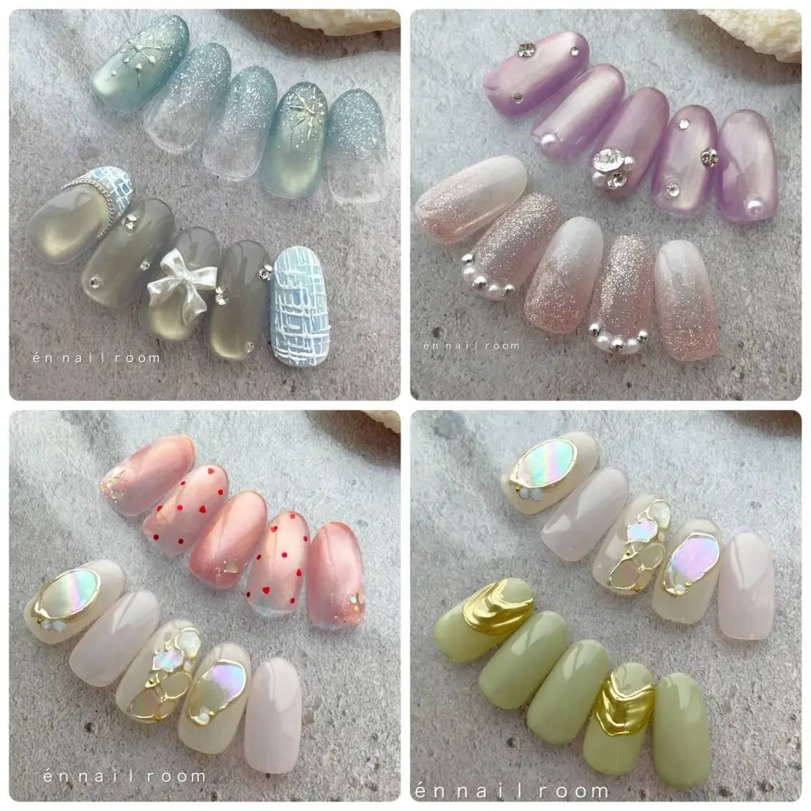 ネイル リボン ストーンネイル ハンドネイル en nail MEGUMIのネイルデザイン