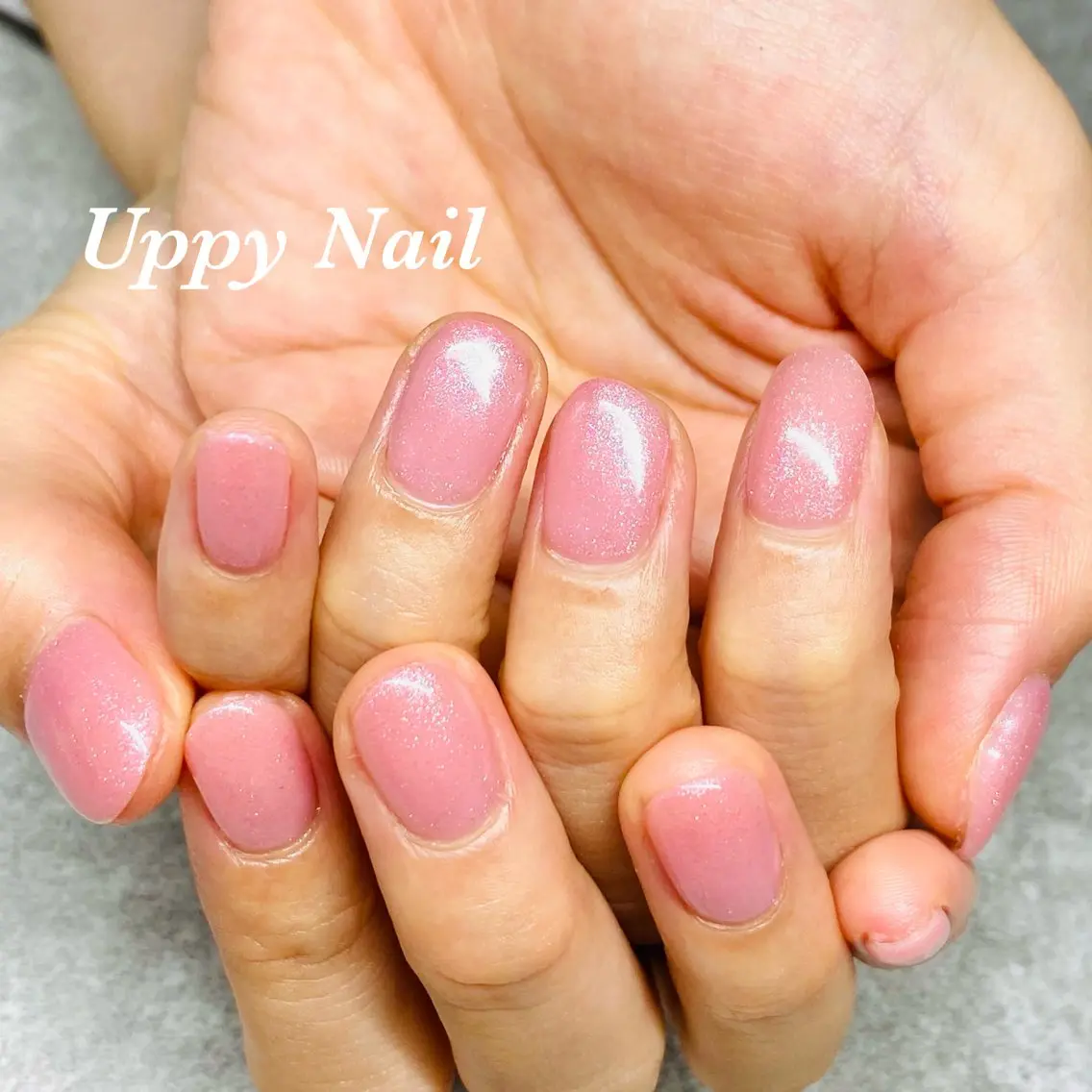 ネイル 桜ネイル ラメ(グリッター) オフィスネイル ワンカラーネイル ピンク ハンドネイル Uppy Nail ukyoのネイルデザイン