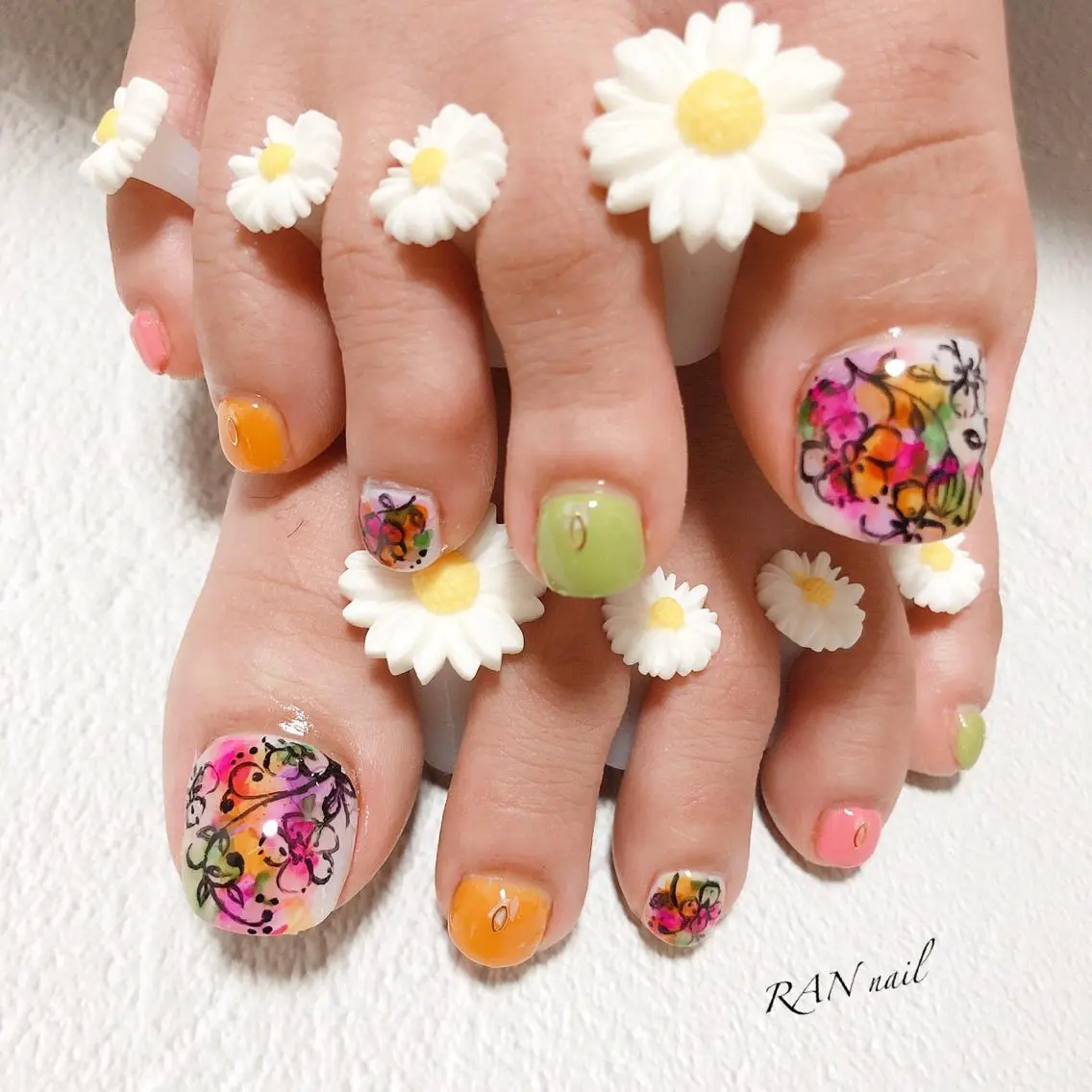 ネイル アートネイル フラワーネイル フットネイル オフィスネイル 春ネイル ハンドネイル フットネイル RAN nailのネイルデザイン