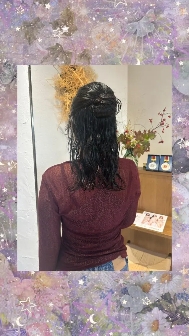 セミロング セミロングパーマ ヘアセット ゆるふわアレンジ/暖 色カラー/あさひのヘアスタイル