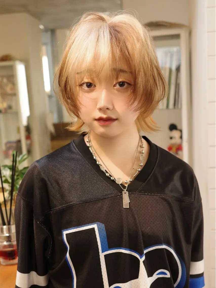 ミディアム カラー ヘアカラー イツク ⚡️ ルーツ/ハイトーンのヘアスタイル