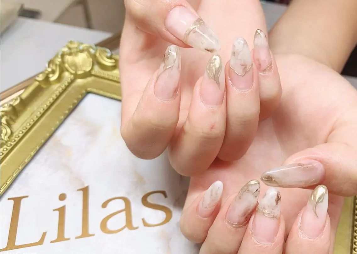 ネイル ブラウン クリアネイル ジェルネイル ハードジェル ロングネイル Lilas Nailのネイルデザイン