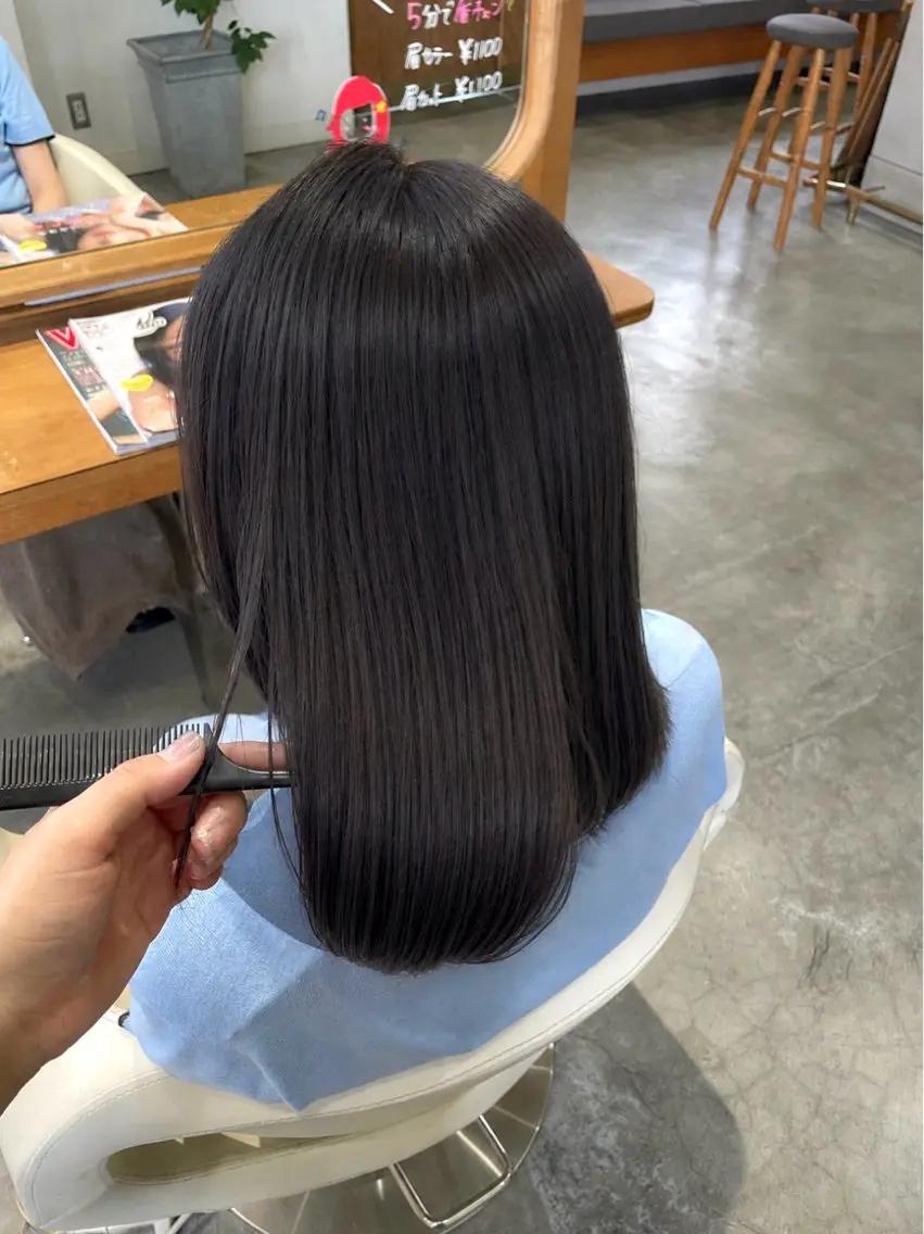 ミディアム カラー ショートボブ ボブレイヤー 黒髪 ブリーチ 透明感カラー カット ヘアカラー fulam － KAEDEのヘアスタイル