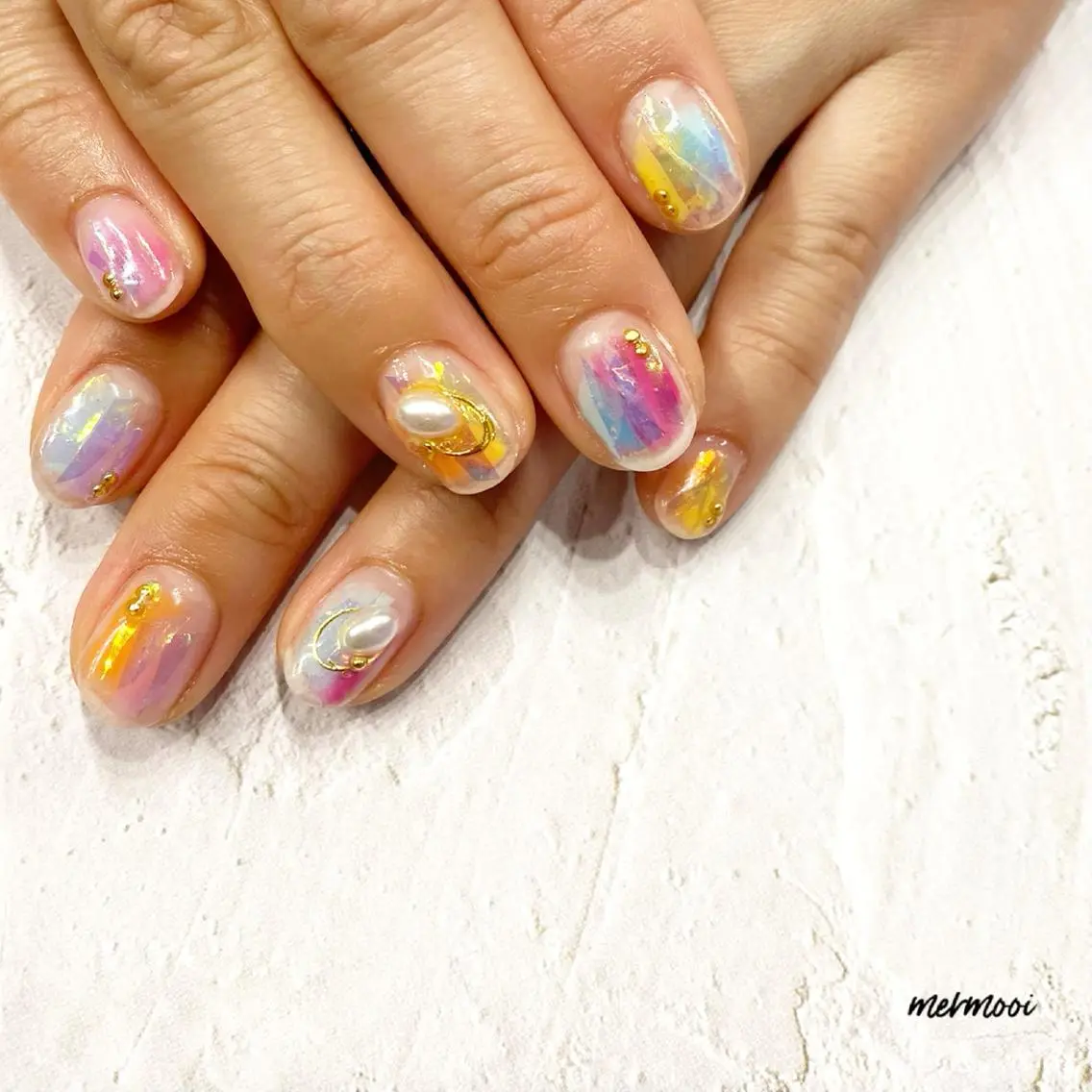 ネイル オーロラネイル クリアネイル ジェルネイル 大理石ネイル(マーブル) ニュアンスネイル mermooi nailのネイルデザイン