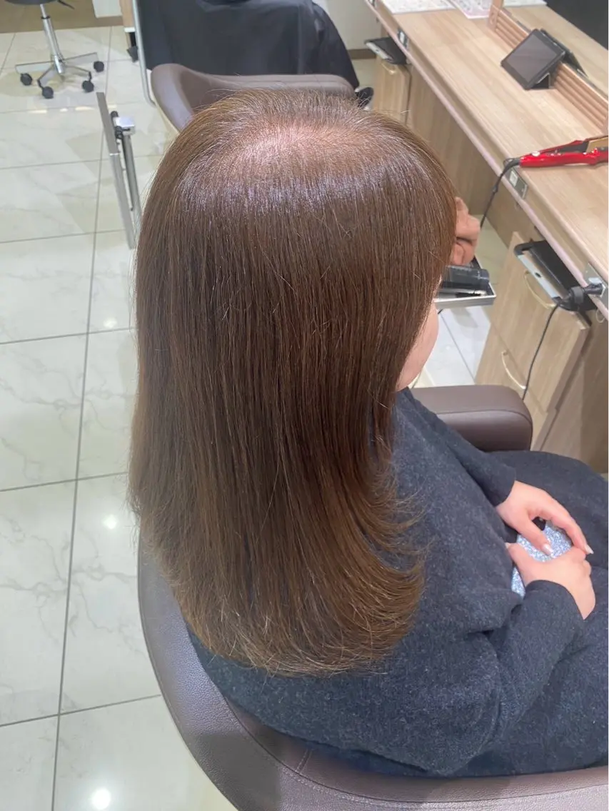 ロング カラー ブラウンカラー 透明感カラー オレンジ カット ヘアカラー 🌱脱白髪染め特化 🌱岡田将英のヘアスタイル