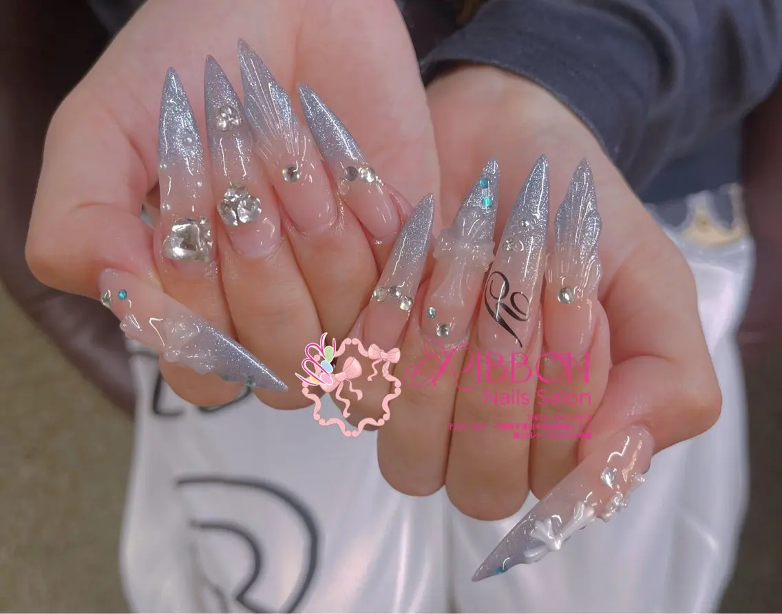 ネイル フットネイル フレンチネイル ジェルネイル マグネットネイル 持ち込み ハンドネイル Ribbonnail salonのネイルデザイン