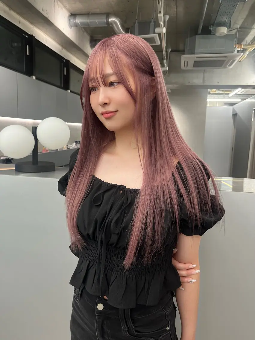 ロング カラー くびれヘア レイヤーカット カットモデル募集♡ ブリーチなしカラーのヘアスタイル