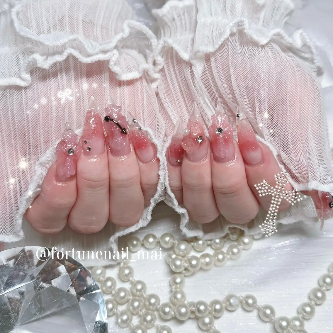 ネイル クリアネイル 長さ出し ハンドネイル 🎀Mai 🎀8/11🈳✩.のネイルデザイン