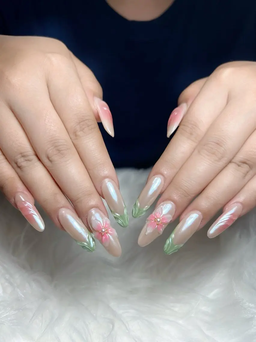 ネイル アートネイル オーロラネイル チークネイル 長さ出し フットネイル Chan nailsのネイルデザイン