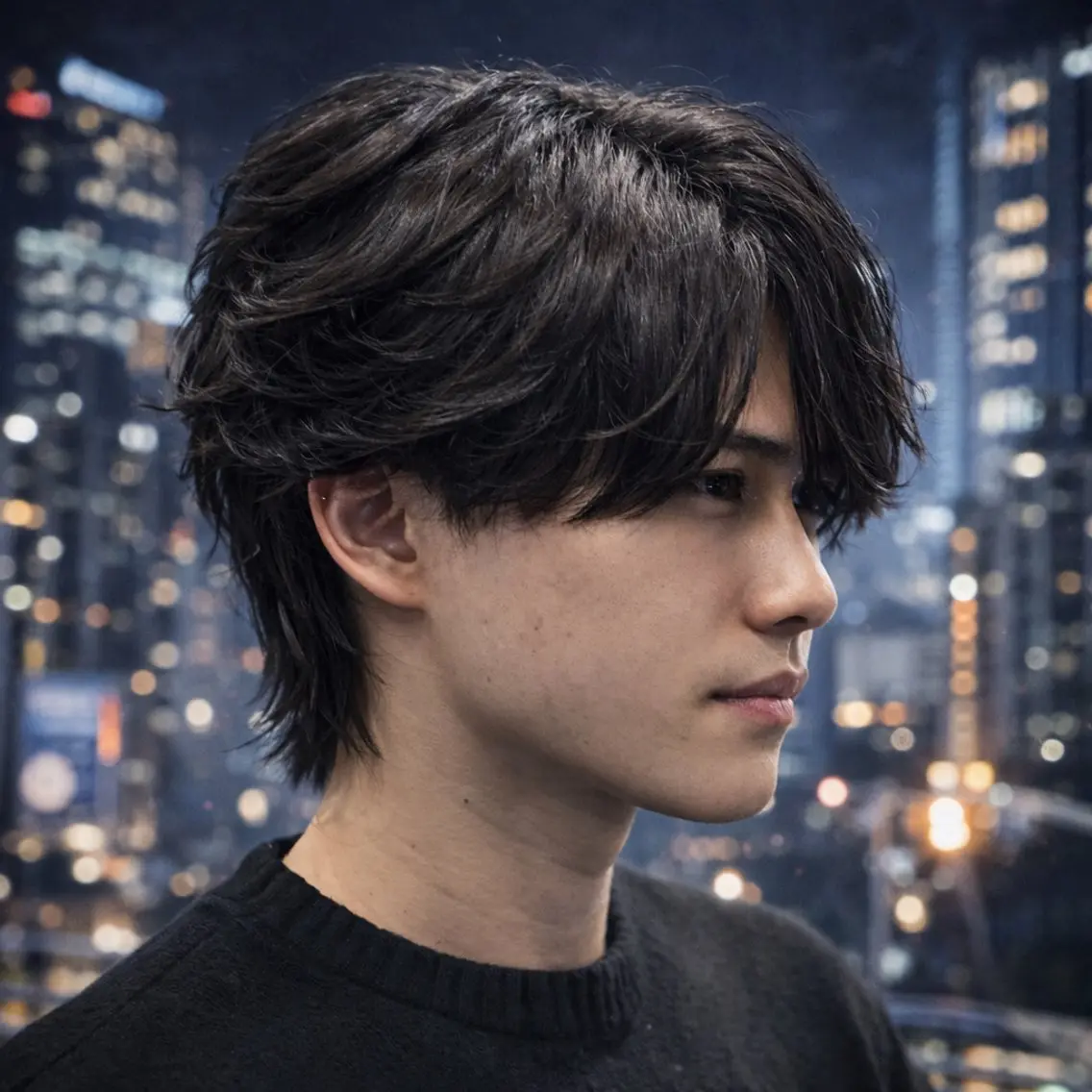ミディアム パーマ メンズ ミディアムパーマ フェザーパーマ マッシュウルフ マッシュ メンズパーマ カット パーマ 【フェザーパーマ】 【縮毛矯正】鶴田文のヘアスタイル
