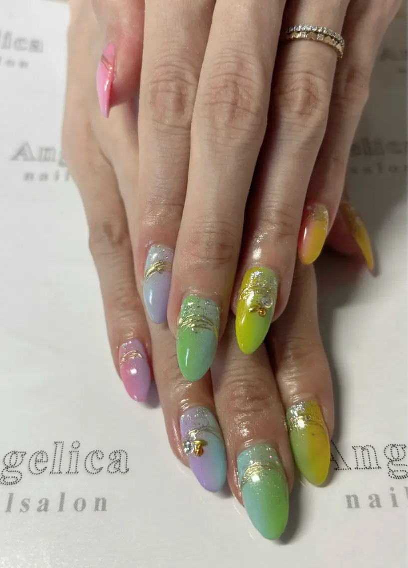 ネイル ジェルネイル パラジェル 夏ネイル Angelica ネイリストのネイルデザイン