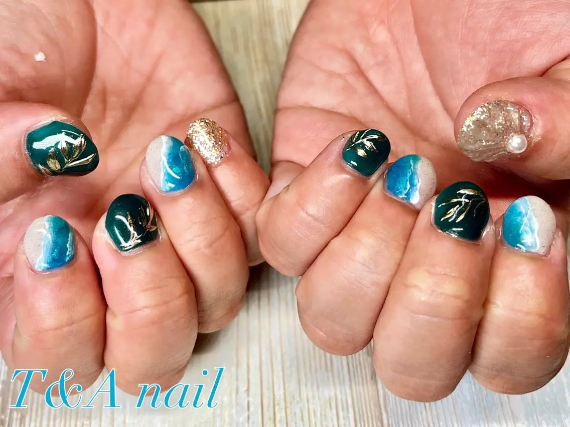 ネイル 長さ出し ジェルネイル ニュアンスネイル スカルプネイル 夏ネイル T&A nailのネイルデザイン