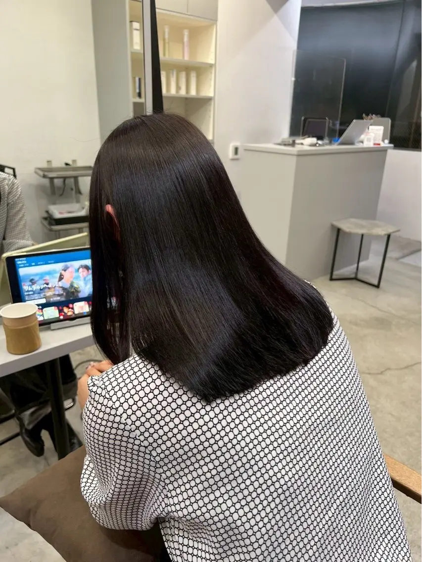 ロング パーマ 縮毛矯正 🍒モテ暖色カラー × うる艶✧ ゆなのヘアスタイル