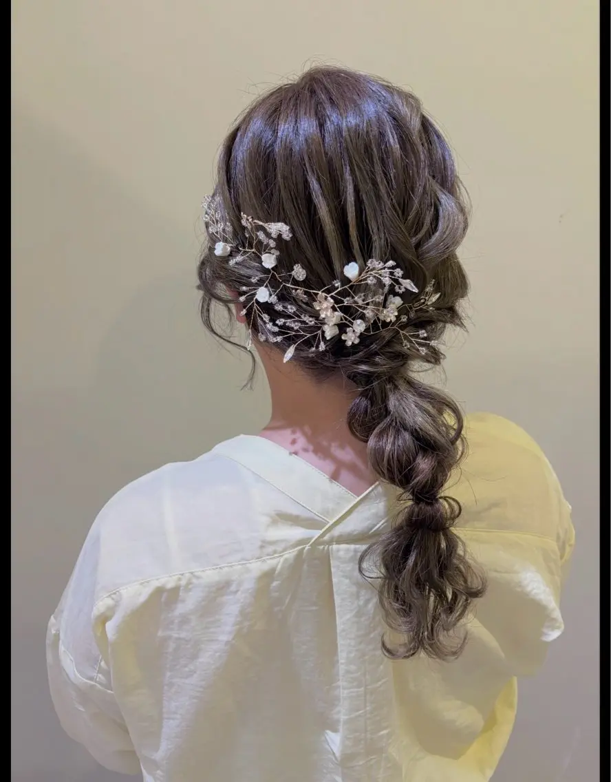 セミロング ヘアアレンジ ヘアセット ボウ🪞早朝ヘア /メイク/マツパのマツエク・マツパデザイン
