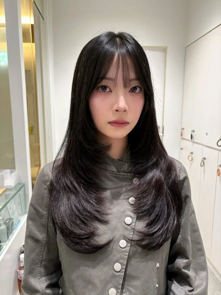 ロング カラー カット ヘアカラー トリートメント 優姫/韓国レイヤー /透明感カラーのヘアスタイル