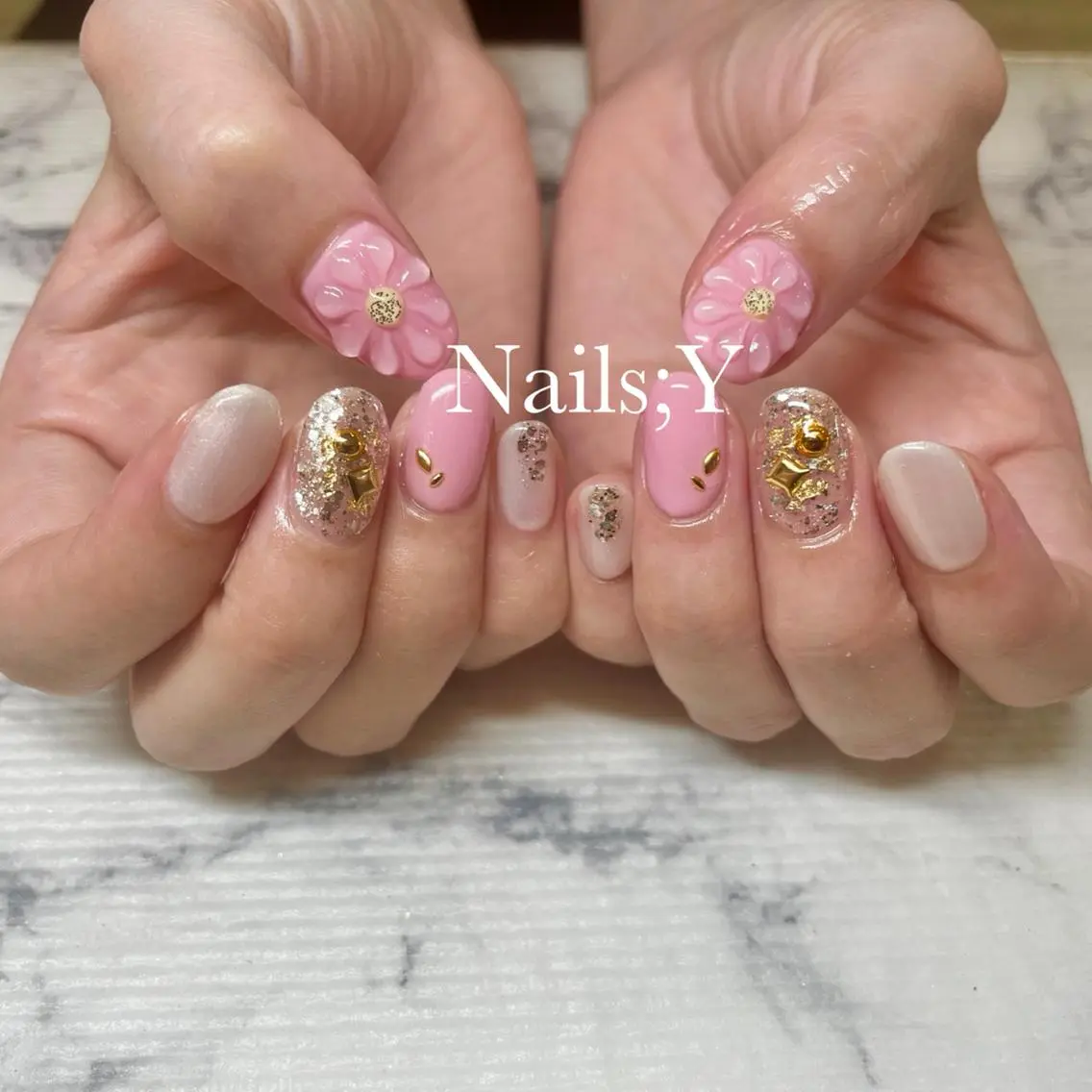 ネイル 桜ネイル 黄色 ハンドネイル yo koのネイルデザイン