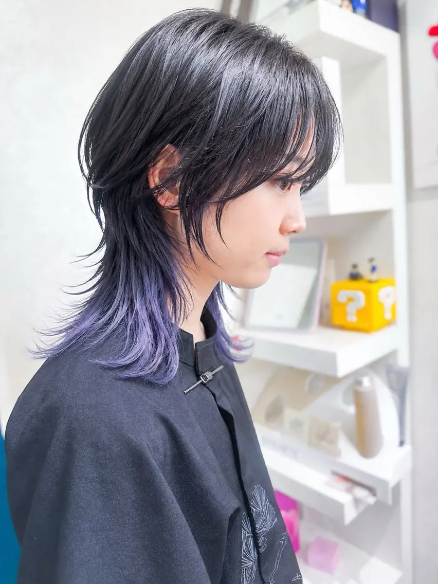 ミディアム カラー デザインカラー ラベンダーカラー ハッシュカット レイヤーカット ウルフカット カット ヘアカラー 【デザインカラー】 南堀江　宇都宮のヘアスタイル