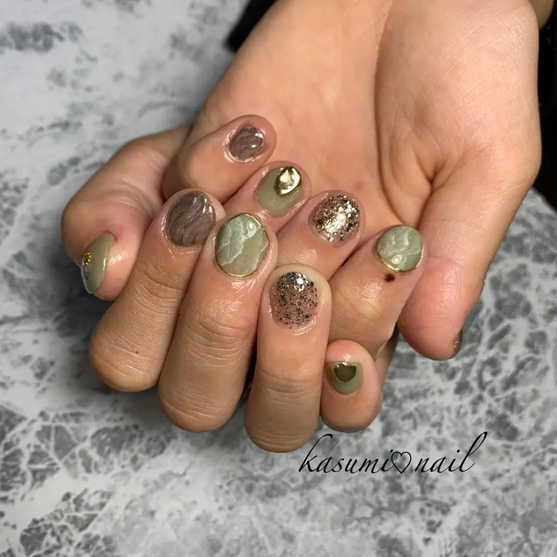 キッズ ネイル アートネイル フットネイル 大理石ネイル(マーブル) ミラーネイル ニュアンスネイル KASUMI♡ Nailのネイルデザイン