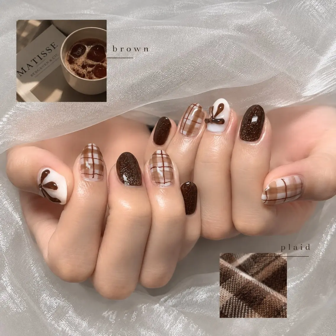 ネイル ブラウン リボン nail room 凪のネイルデザイン