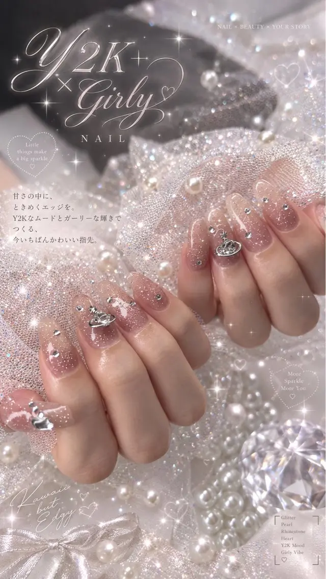 ネイル アートネイル 長さ出し ガーリー 韓国ネイル マグネットネイル mii/ naru nailのネイルデザイン