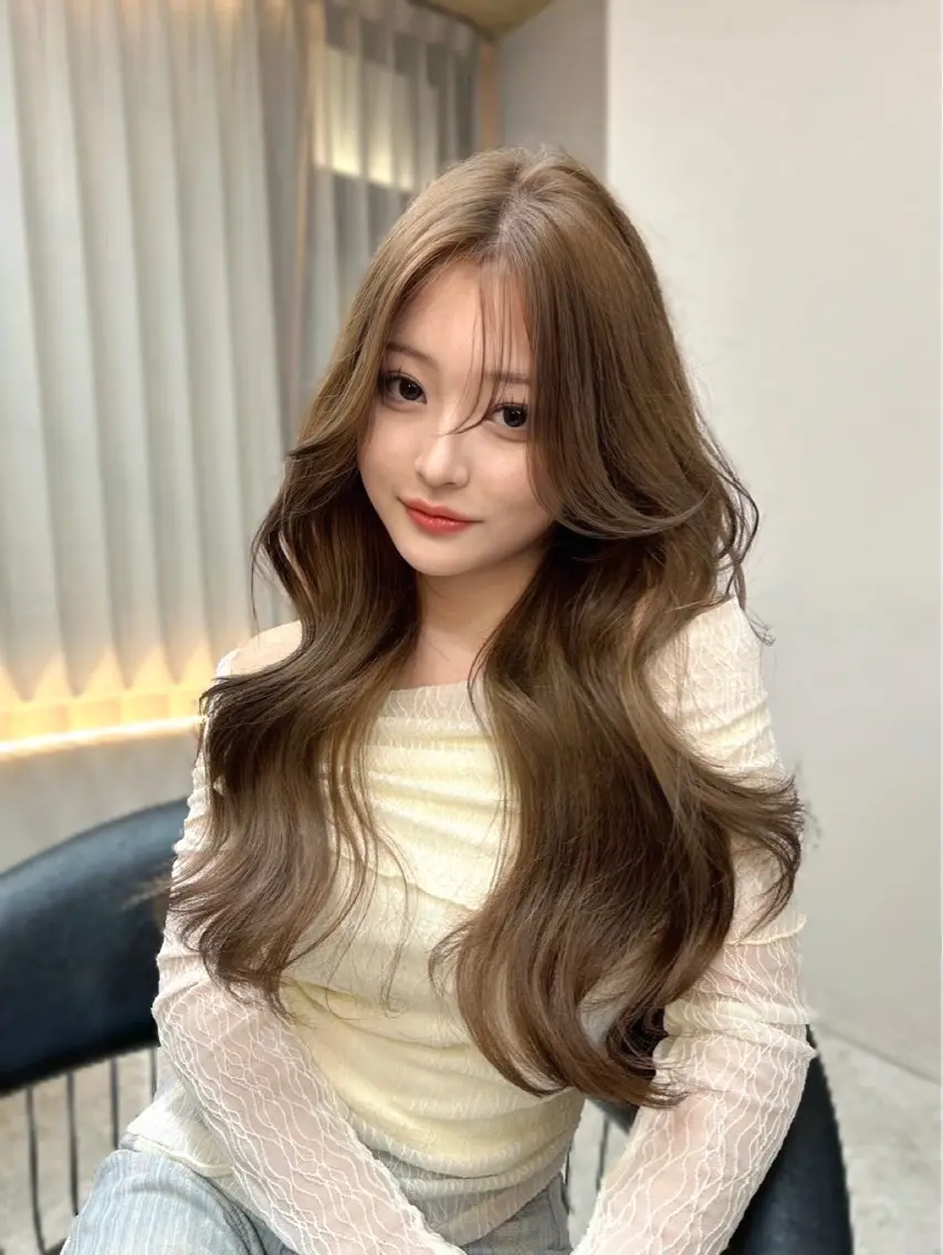 ロング ロングレイヤー 韓国風ヘア レイヤーカット ロング ヘアカラー トリートメント 木串 楽人のヘアスタイル