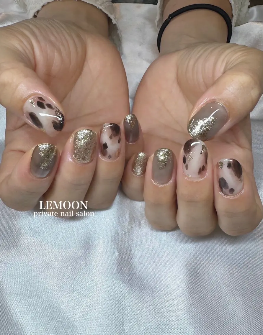 ネイル べっ甲ネイル ホワイト nail salon LEMOONのネイルデザイン