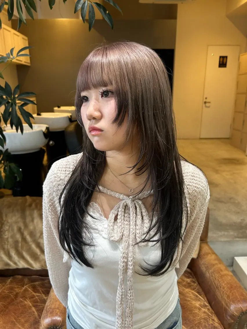 ロング カラー カット ヘアカラー 髪質改善×ハイトーン レイヤー天神美容室のヘアスタイル