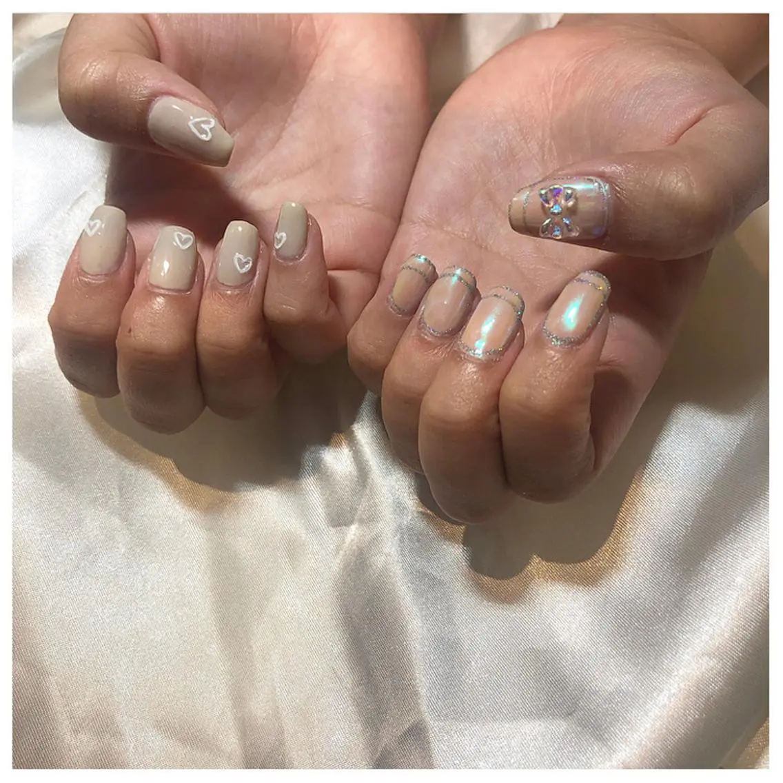 ネイル オーロラネイル フレンチネイル ハート リボン Miro nailのネイルデザイン