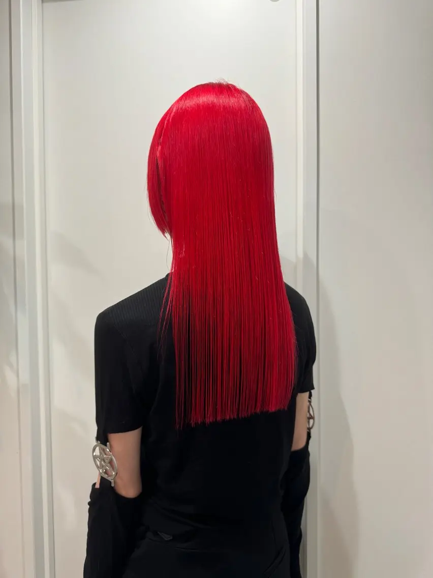 ロング カラー 切りっぱなしボブ レイヤー/縮毛矯正のヘアスタイル