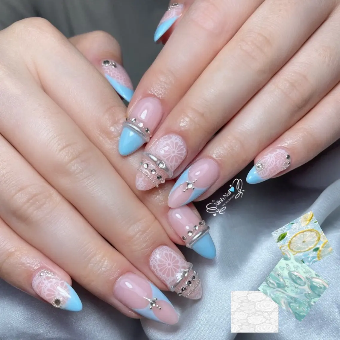 ネイル 長さ出し ガーリー 韓国ネイル 持ち込み ワンホンネイル ハンドネイル YURI NAILのネイルデザイン