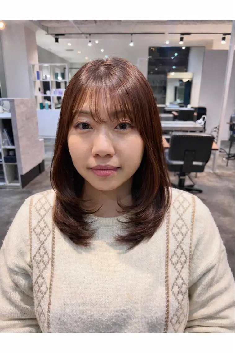 ミディアム 顔まわりレイヤー レイヤーカット 梅田🎀似合わせ /艶感カラー/長谷のヘアスタイル
