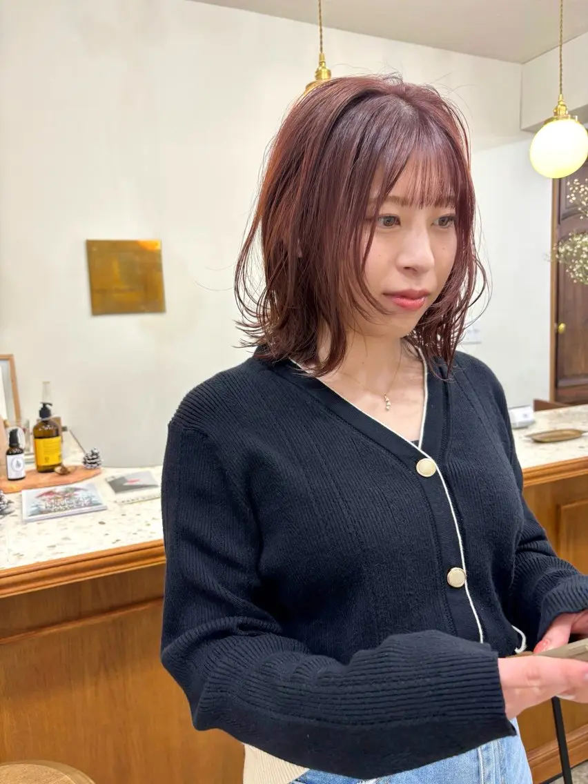 ミディアム カラー ブリーチ ブリーチなしカラー ピンクカラー 顔まわりレイヤー レイヤーカット カット ヘアカラー ayano🫧 《CIEN》のヘアスタイル