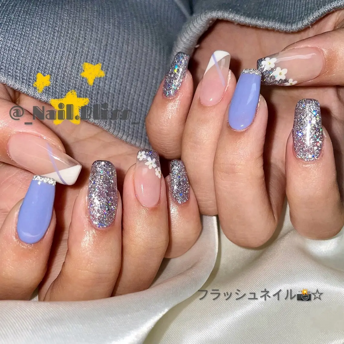ネイル フラッシュネイル フレンチネイル 持ち込み 斜めフレンチ ハンドネイル NAIL BLISSのネイルデザイン