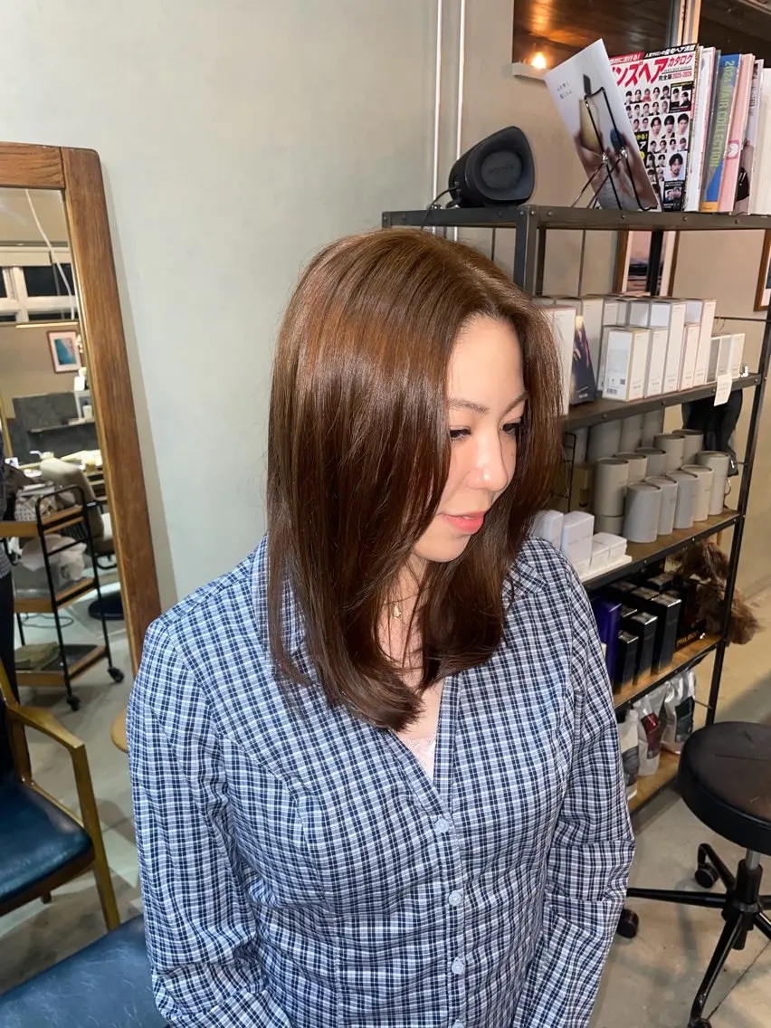 ミディアム カラー ベージュカラー オリーブベージュ ヘアカラー ruup  Aru みさきのヘアスタイル