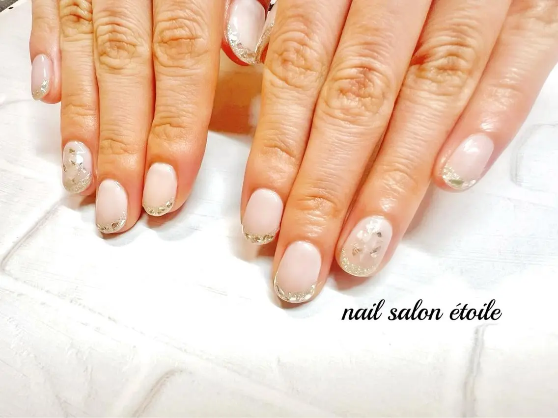 ネイル フレンチネイル ジェルネイル ガラスフレンチ キラキラネイル シンプルネイル ハンドネイル nail salon étoileのネイルデザイン