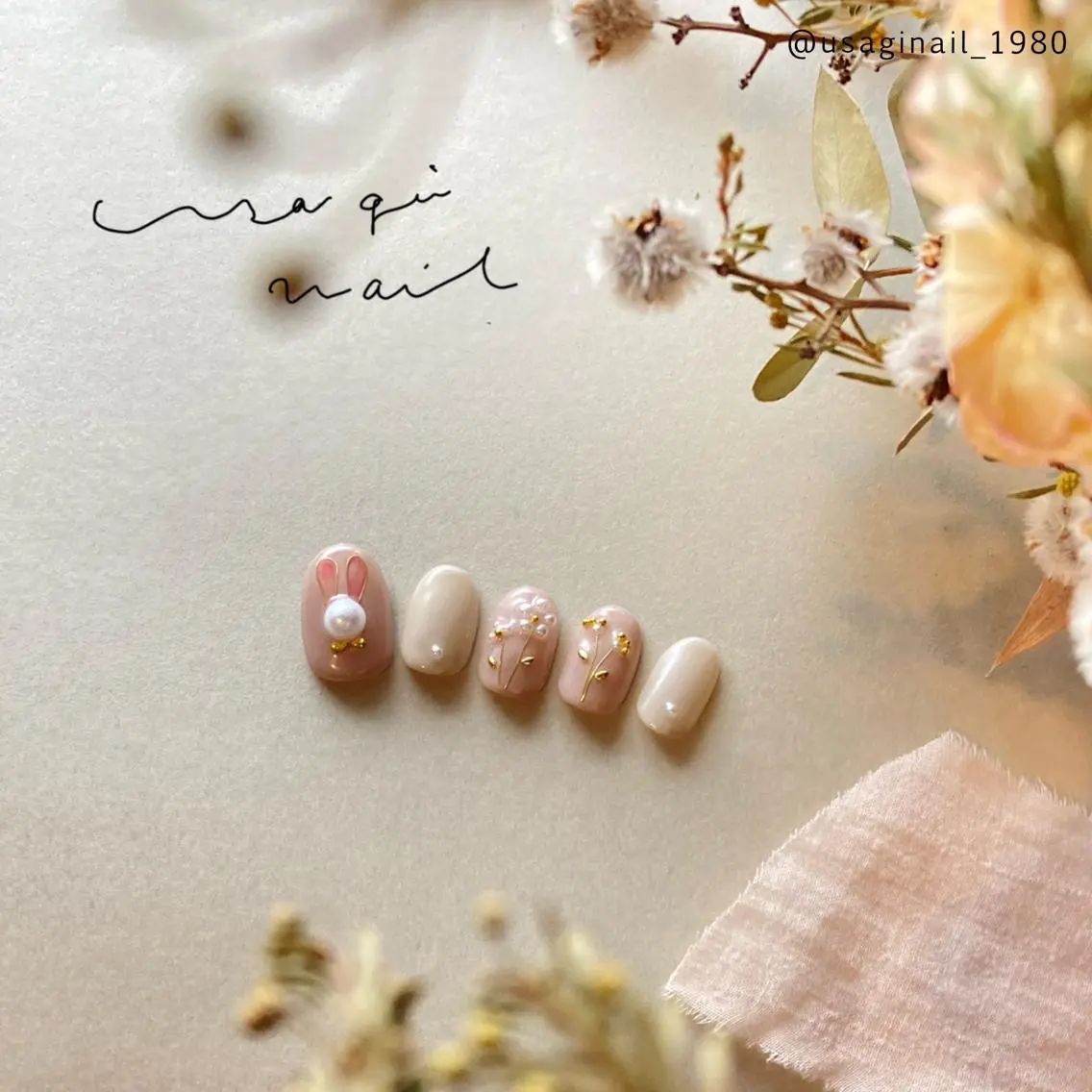 ネイル フラワーネイル ニュアンスネイル オフィスネイル ショートネイル ハンドネイル usagi nailのネイルデザイン
