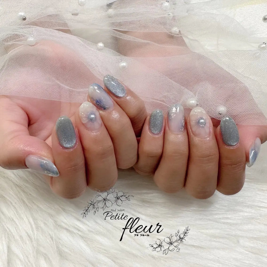 ネイル フラワーネイル ニュアンスネイル ぷっくりネイル ❁⃘*。Petite fleur❁⃘*りさのネイルデザイン
