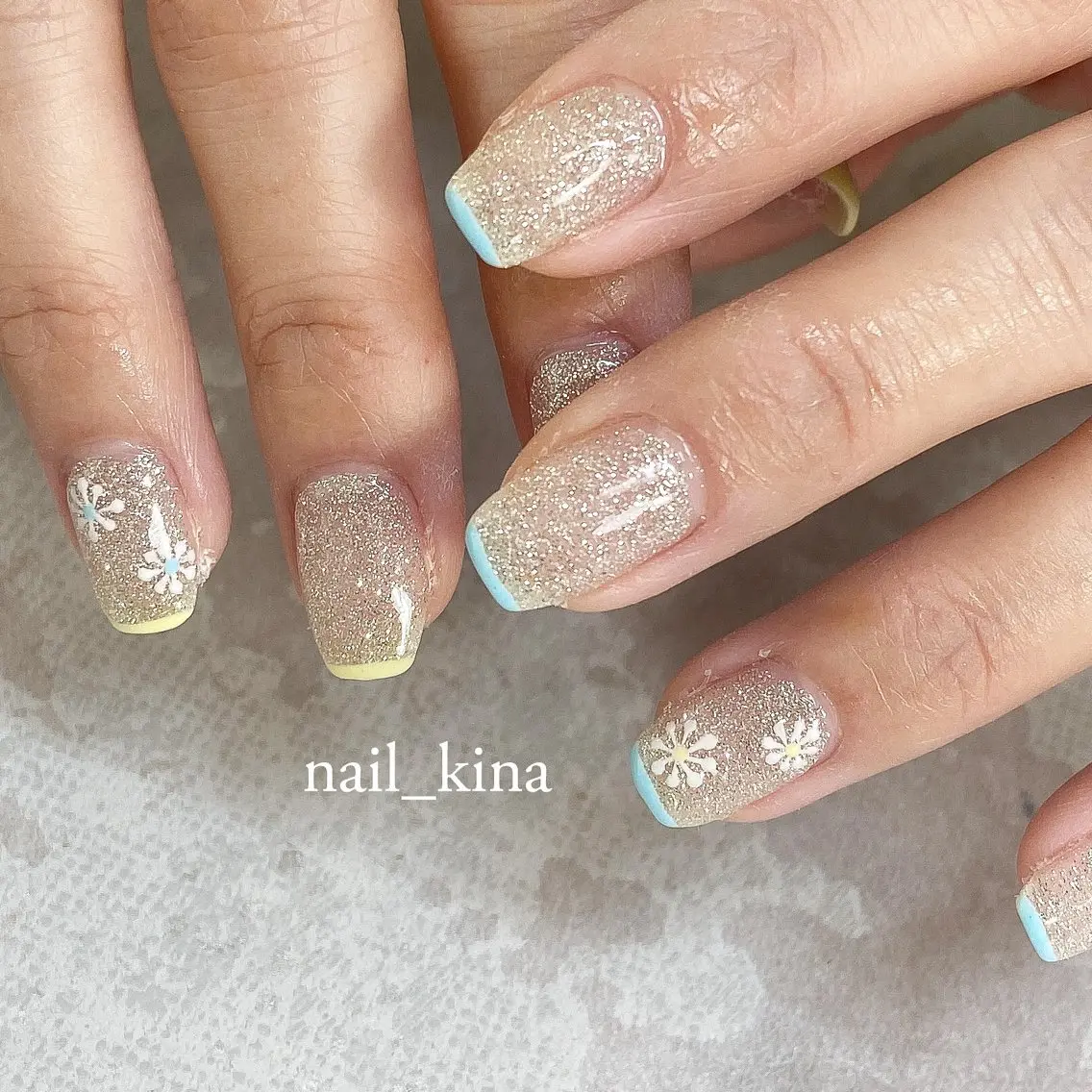 ネイル フラッシュネイル フラワーネイル フレンチネイル 春ネイル nail_ kinaのネイルデザイン