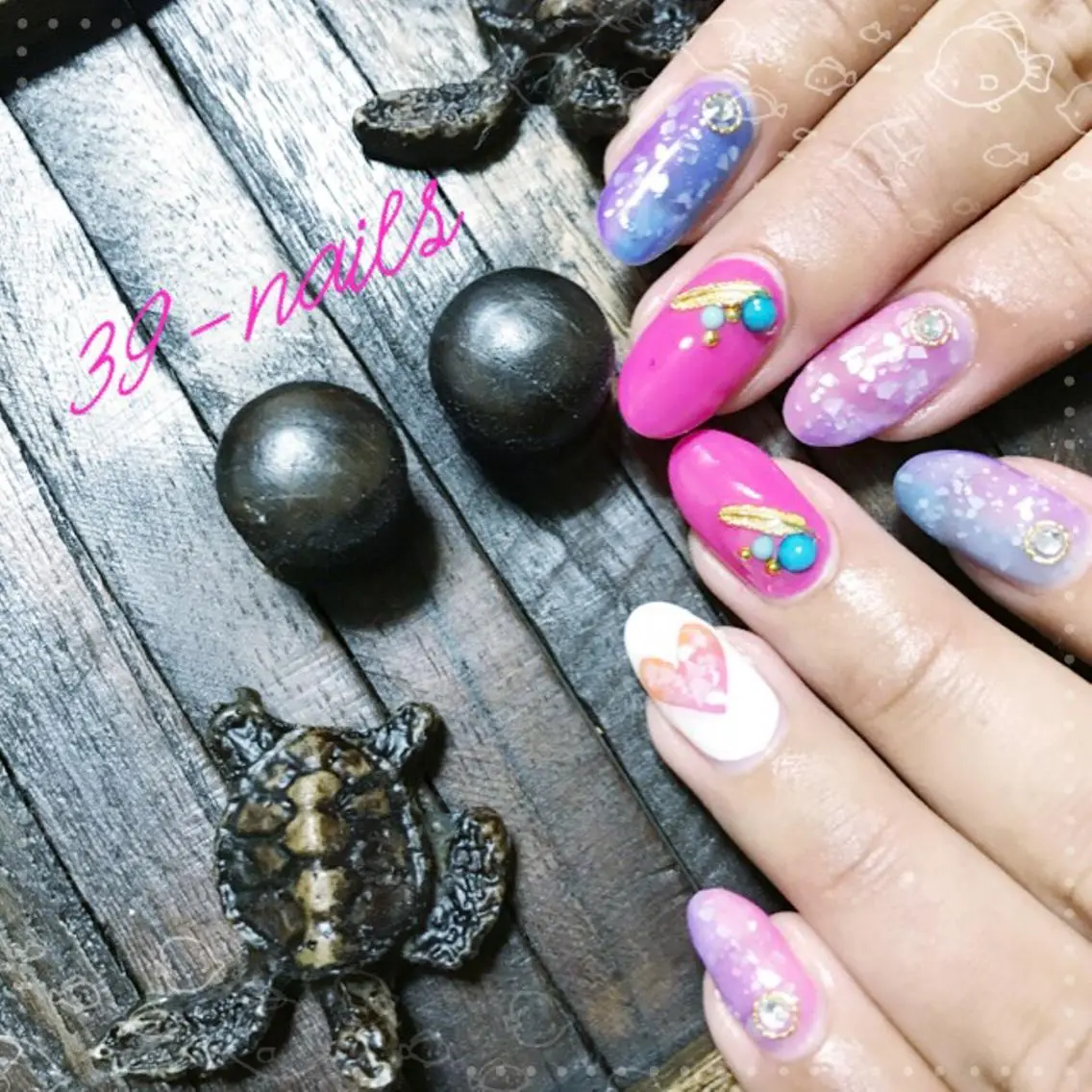 ネイル グラデーション ハート 持ち込み ワンカラーネイル 39-nails EharaMikuのネイルデザイン