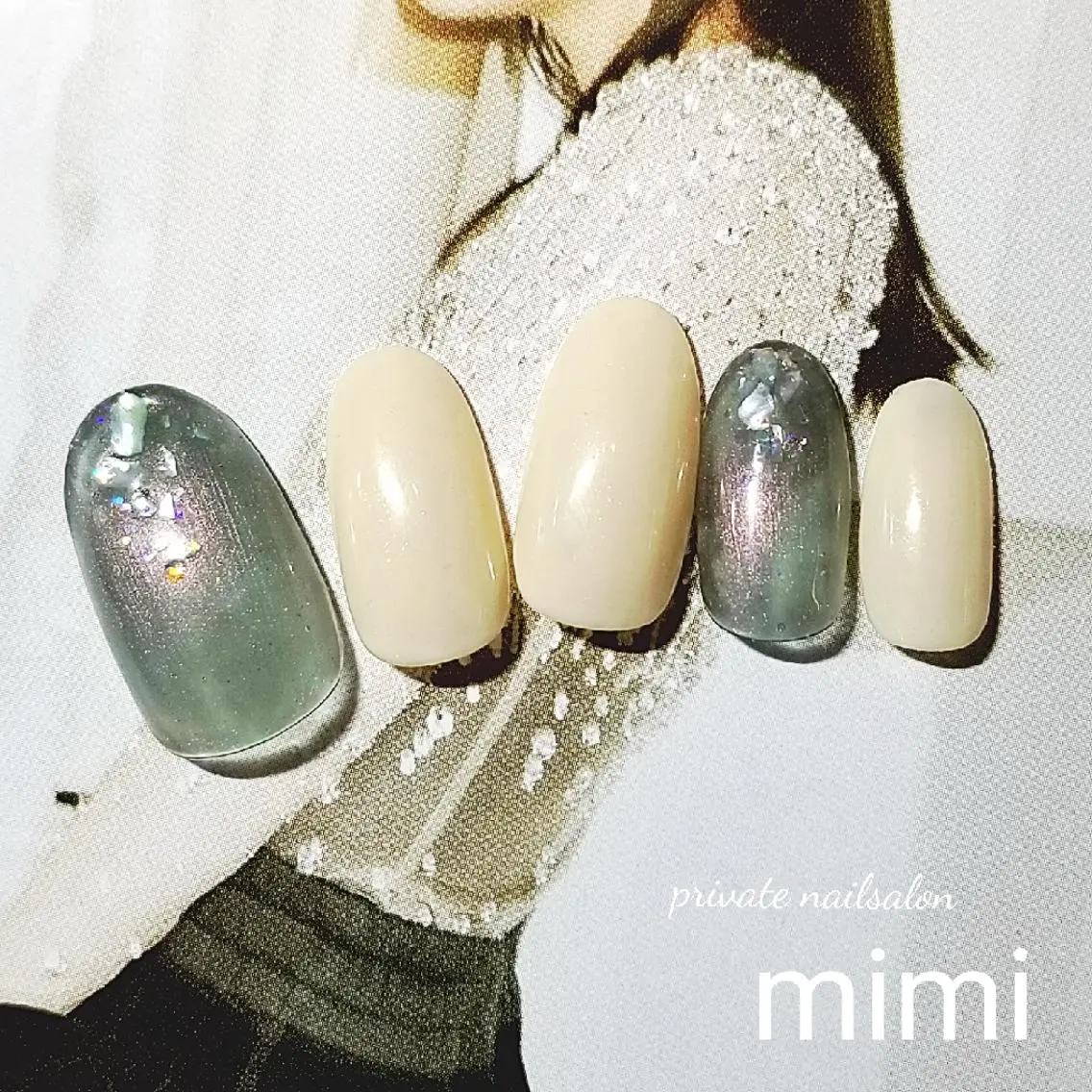 ネイル グリーン 春ネイル 博多ネイル ｍｉｍｉのネイルデザイン