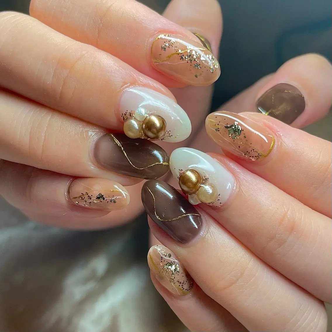 ミディアム カラー パーマ ヘアアレンジ メンズ キッズ ネイル マツエク・マツパ ブラウンカラー カラーマツエク ブラウン el. by Aoのネイルデザイン