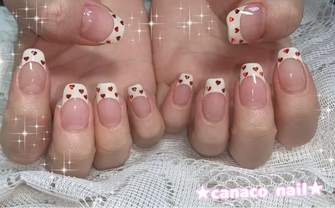 ネイル アートネイル フレンチネイル ジェルネイル ガーリー ハート ハンドネイル ハンドケア ベテランネイル cnc nailのネイルデザイン