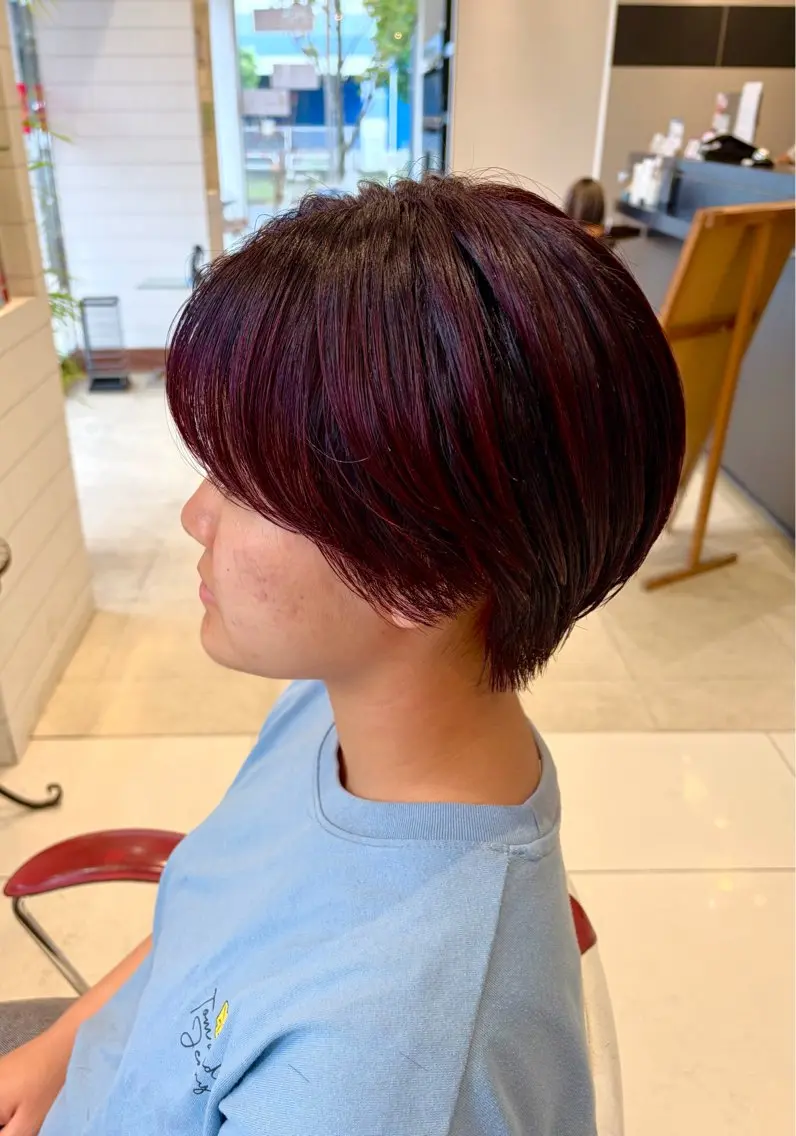 カラー ブリーチ ブリーチなしカラー レッドカラー 石井 麻鈴のヘアスタイル