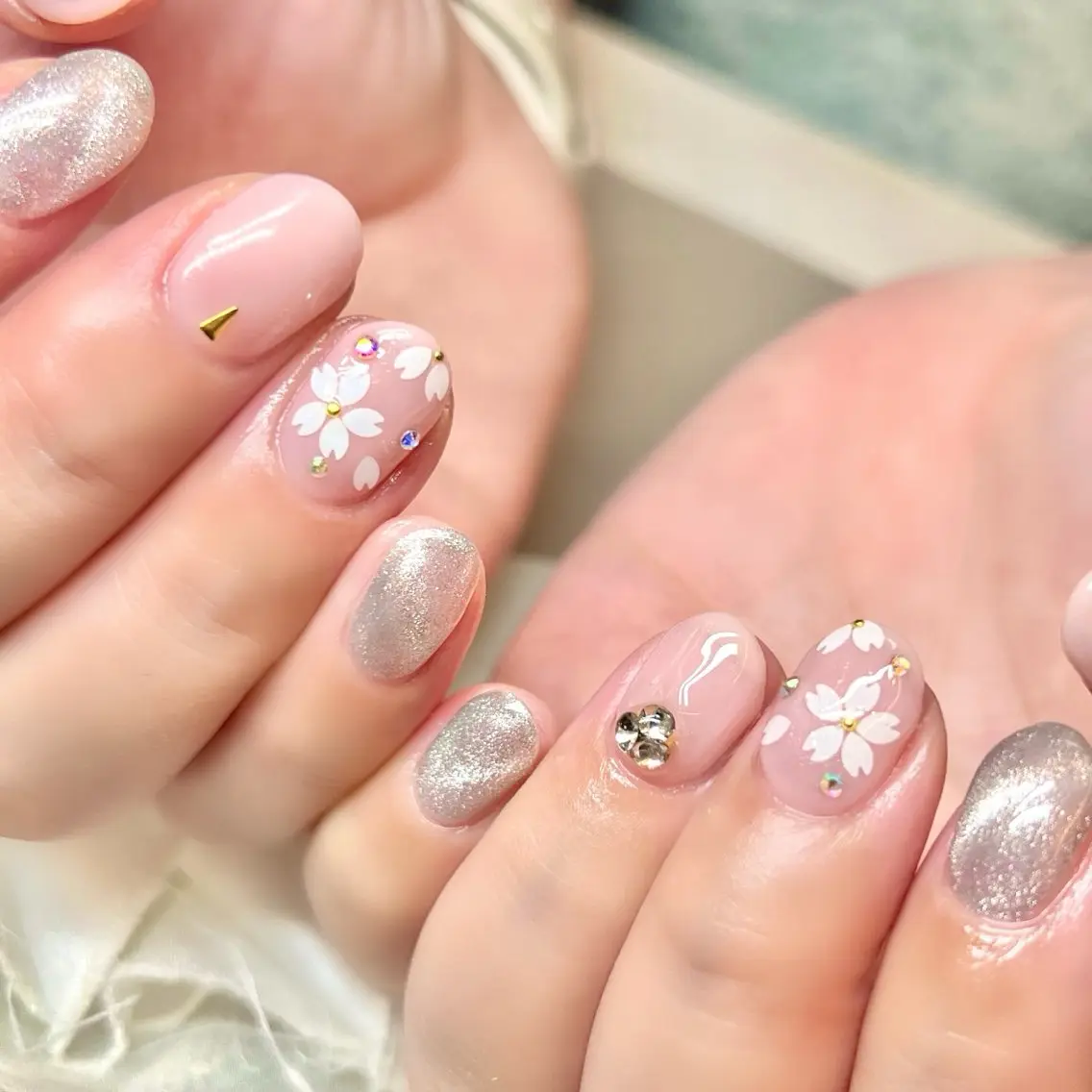 ネイル アートネイル オーロラネイル 入学式 ジェルネイル 韓国ネイル ハンドネイル clover nailのネイルデザイン