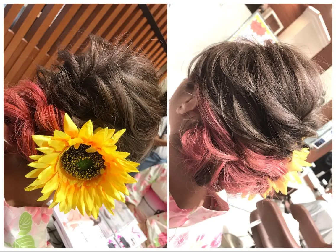 ロング カラー ヘアアレンジ 浴衣 テラモト カズヨシのヘアスタイル