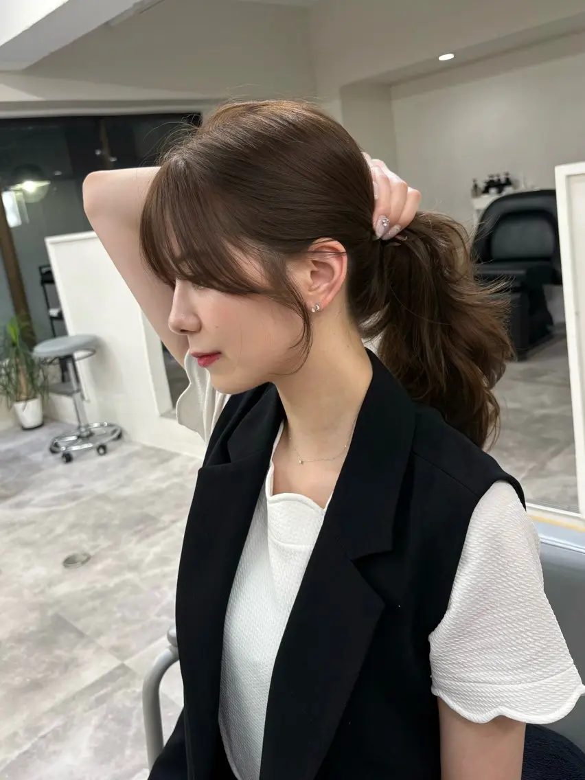 セミロング くびれヘア 顔周りカット 韓国風ヘア レイヤーカット カット ヘアカラー トリートメント あい❤︎ /韓国巻き/レイヤーのヘアスタイル