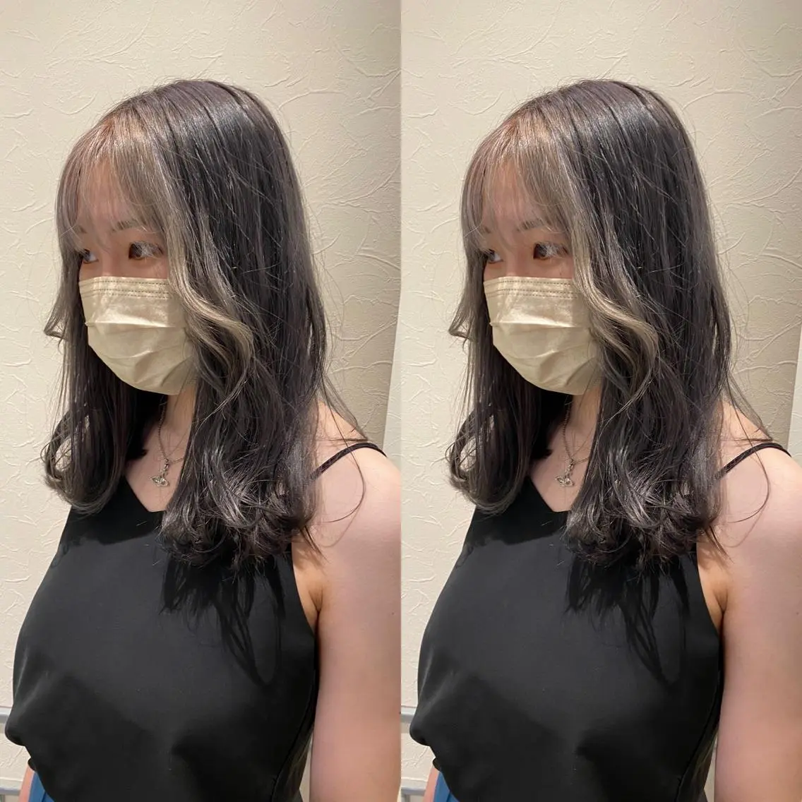 ミディアム カラー ミストバング フェイスフレーミング グレージュ ヘアカラー レイヤー/ハイライト /立川/赤池宏隆のヘアスタイル