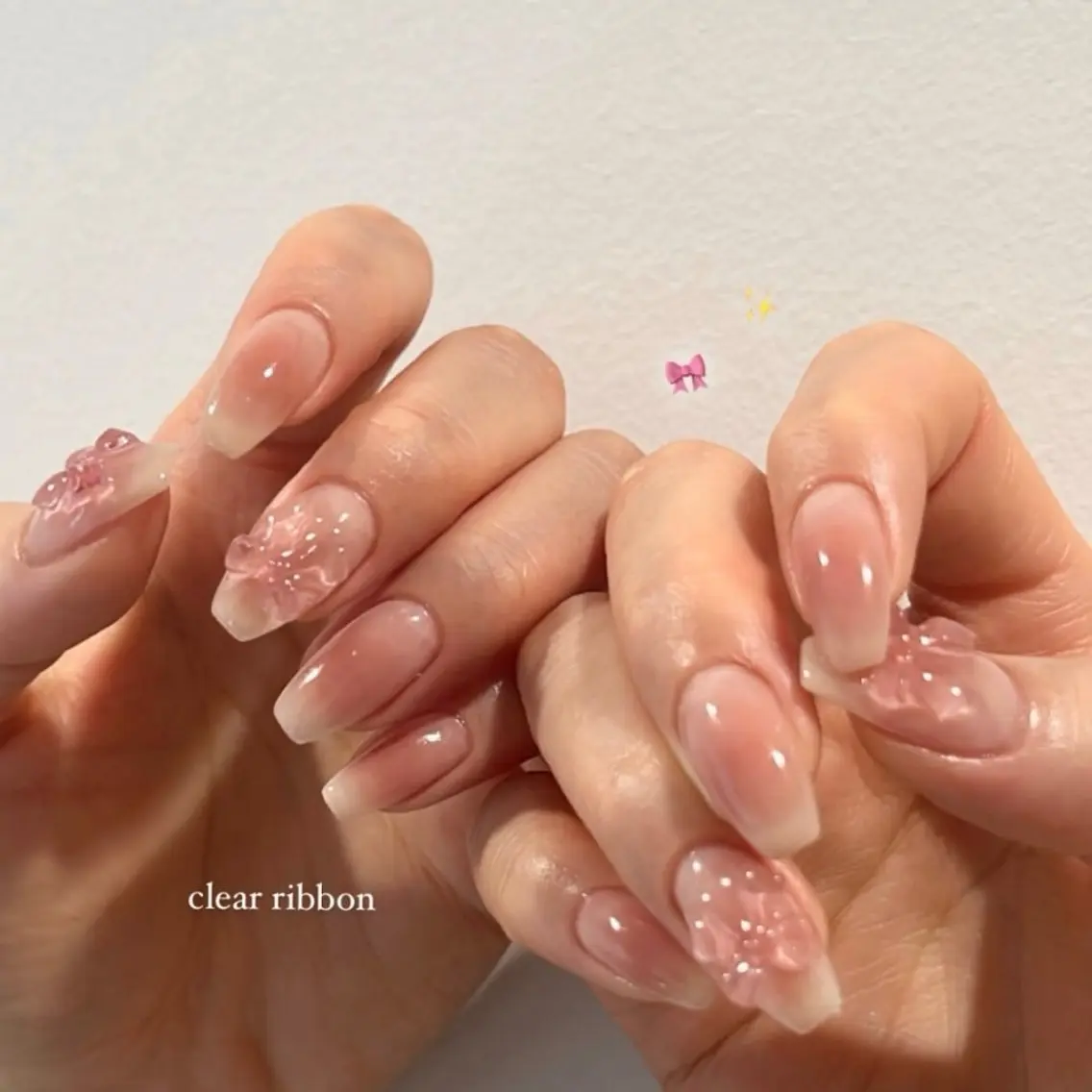 ネイル チークネイル クリアネイル 韓国ネイル リボン ハンドネイル BERA NAILSのネイルデザイン