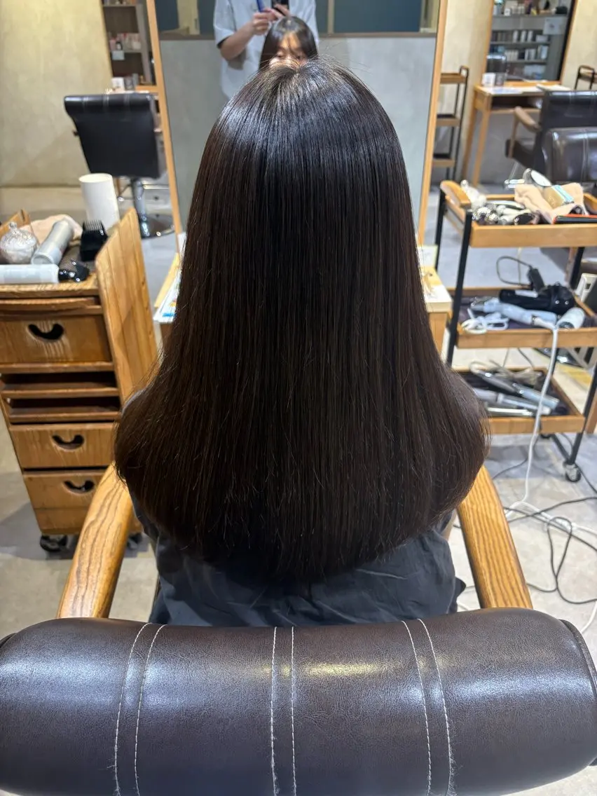 ロング 酸性ストレート カット 縮毛矯正 上原 佑介のヘアスタイル